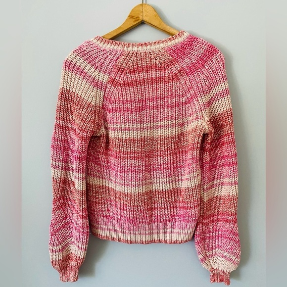 Banana Republic Womens Small Pink Spacedye Cropped Sweater Scoop Neck Ribbed - Picture 2 of 9